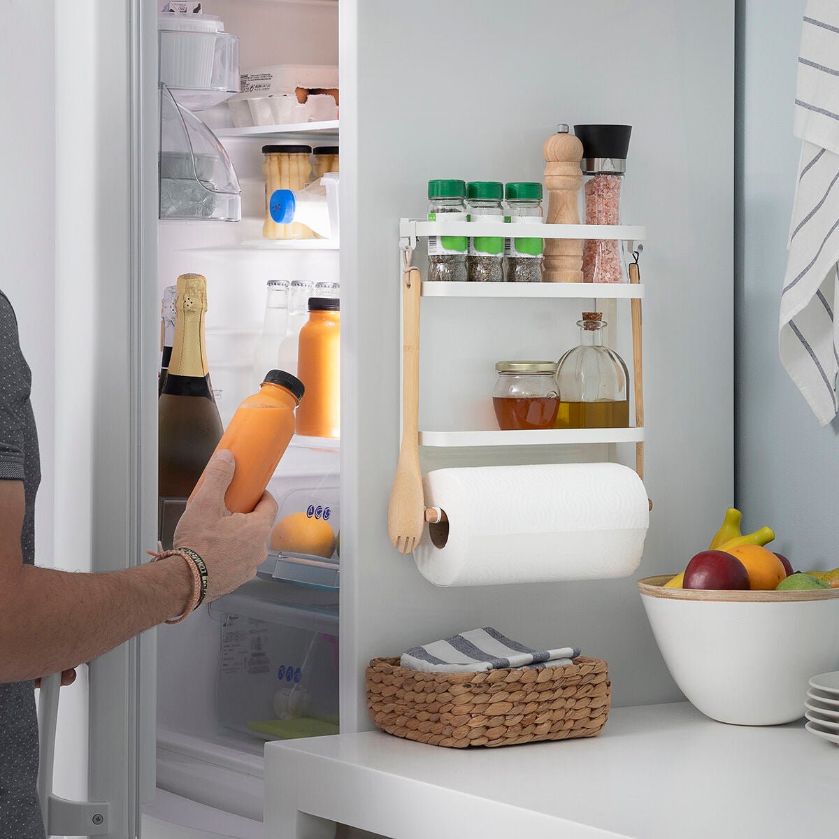 Magnetic Kitchen Storage Rack with Hooks