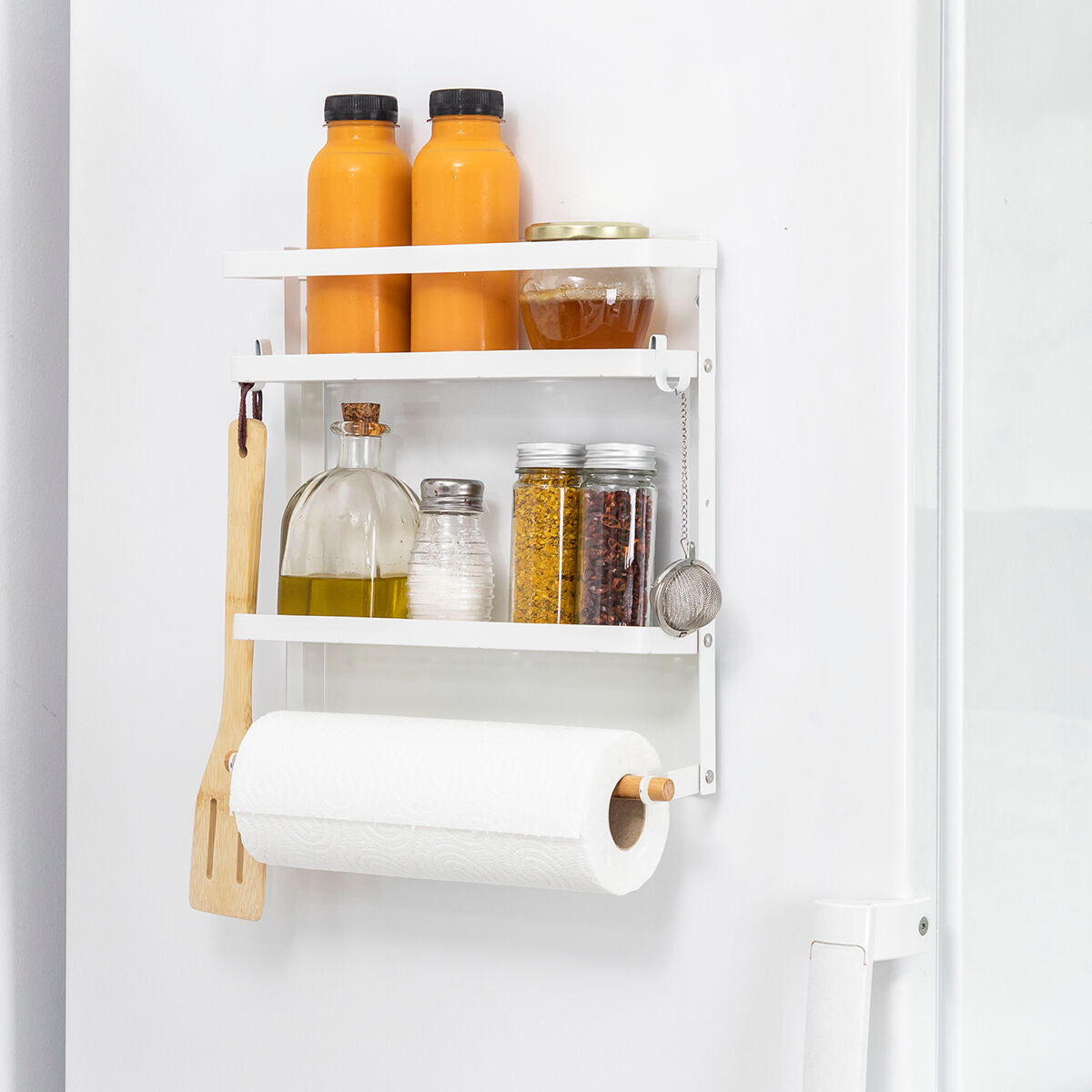 Magnetic Kitchen Storage Rack with Hooks